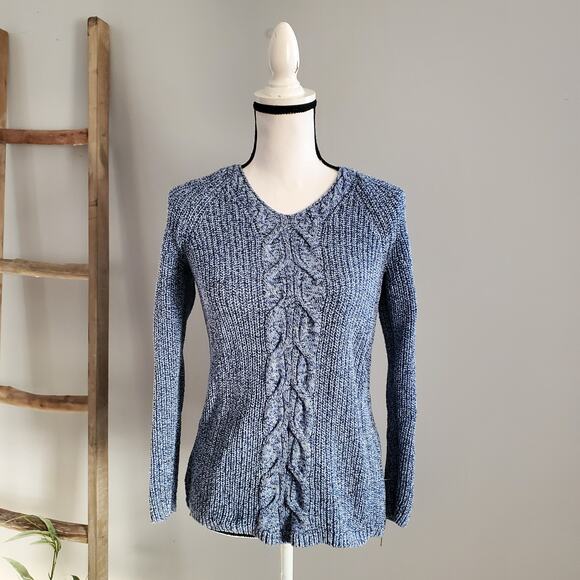 Talbots Petite Blue Cable Knit Zipper Accent Sweater Sz SP - Picture 1 of 9